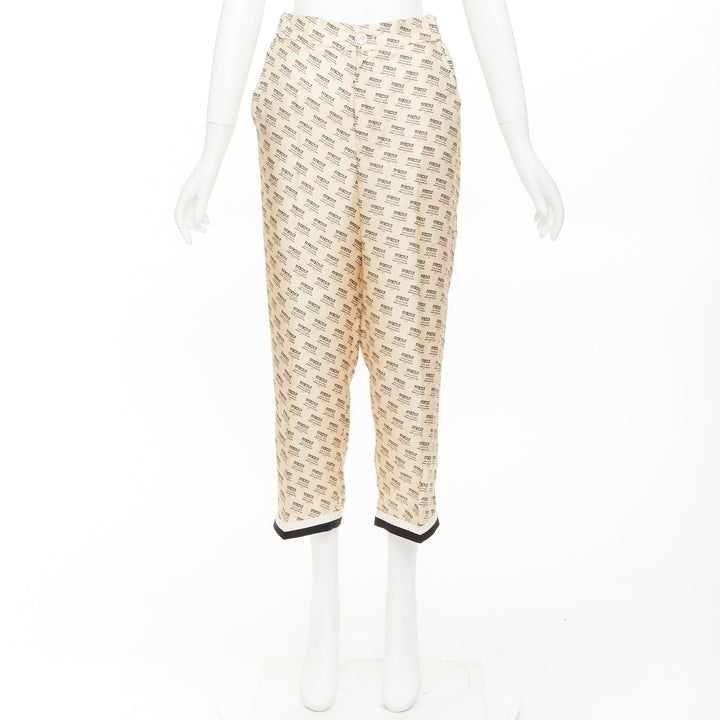 GUCCI  2017 100% silk beige invite stamp logo monogram pajama pants IT38 XS