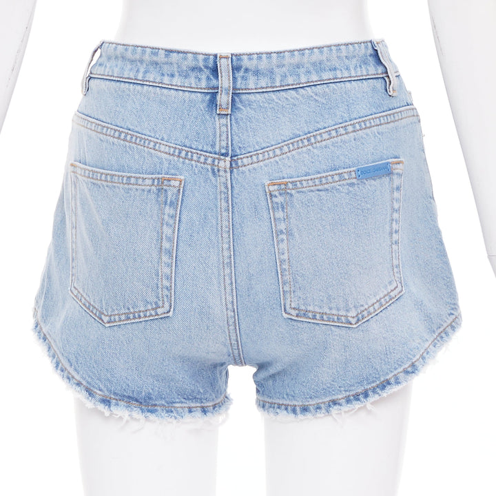 DOLCE GABBANA washed blue logo tag cut off high rise shorts IT38 XS