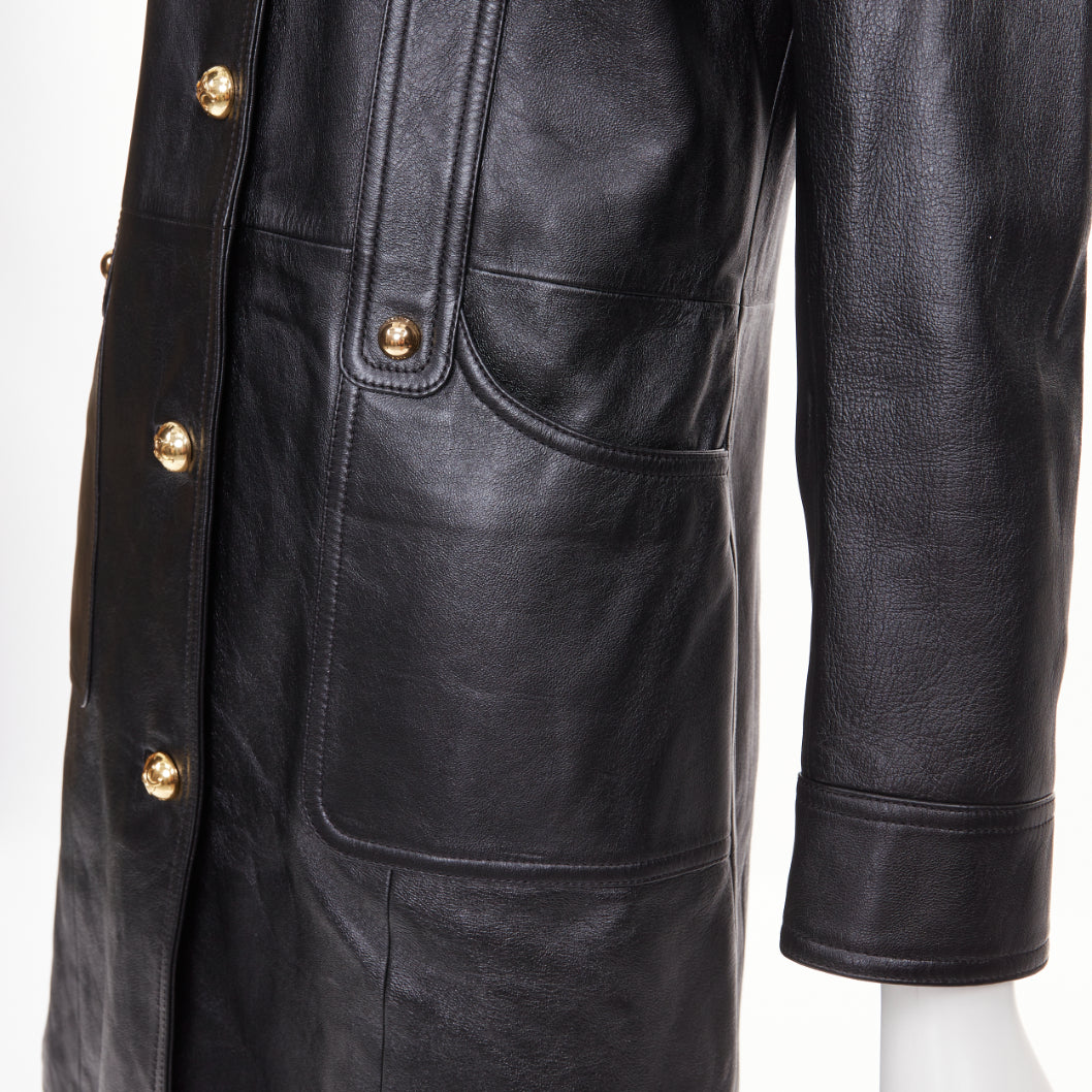 CELINE 2021 black lambskin gold Triomphe dome button utility dress FR38 M