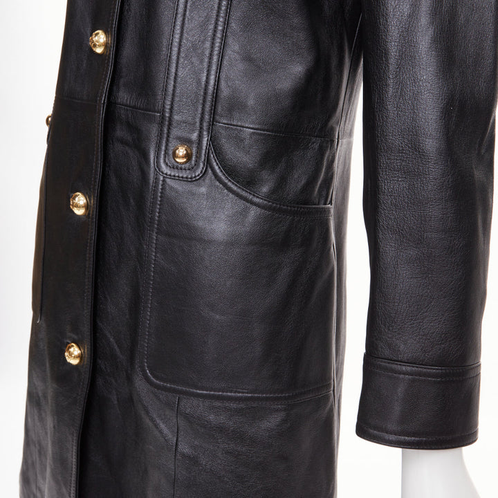 CELINE 2021 black lambskin gold Triomphe dome button utility dress FR38 M