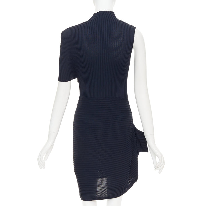 JW ANDERSON navy viscose ribbed turtleneck deconstructed mini dress XS