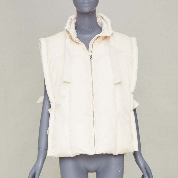 GANNI 2022 oversized shiny puff vest buttercream ivory winter gilet top M