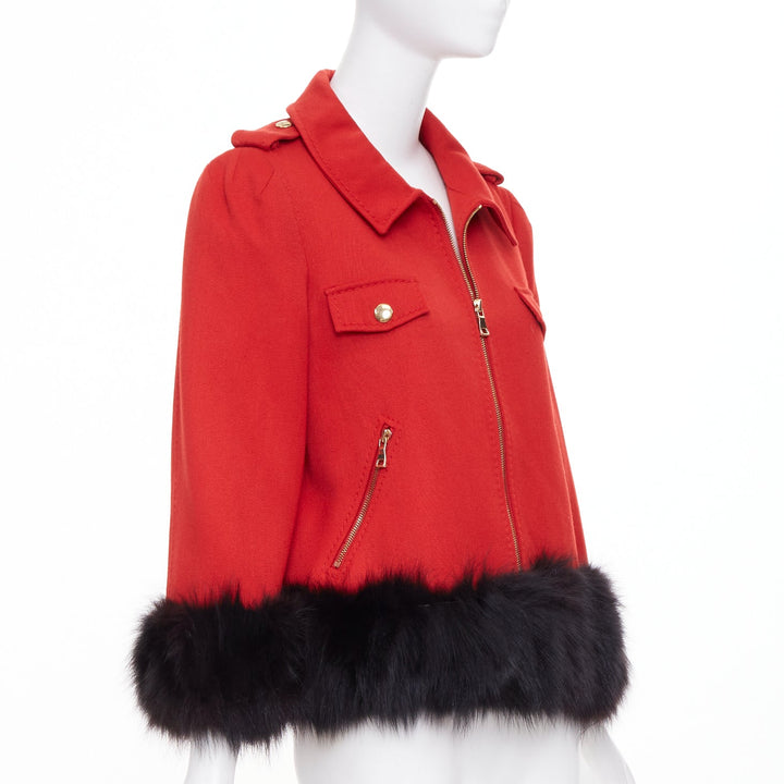 MOSCHINO Cheap and Chic red black real fur trim wool biker style jacket IT46 XL