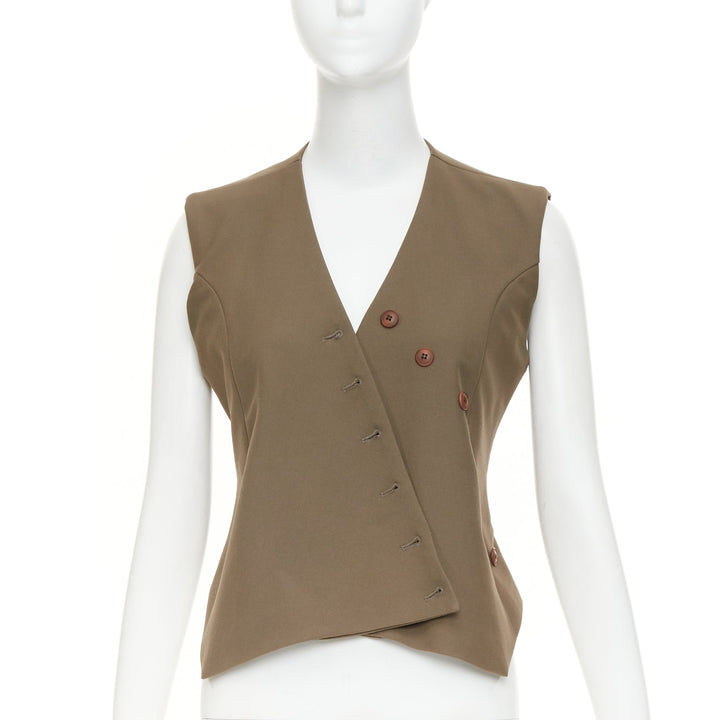 THE FRANKIE SHOP 2023 Maesa brown asymmetric cut crossover button up vest S