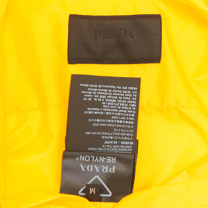PRADA 2022 Re-Nylon logo plaque yellow short sleeve bowling shirt M