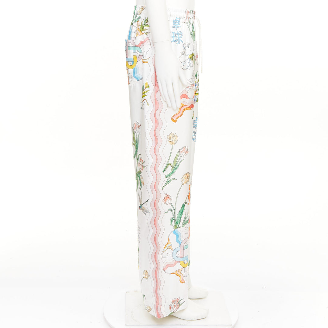 CASABLANCA 2022 Ping Pong Fleurie Jour white silk twill wide pants XXL