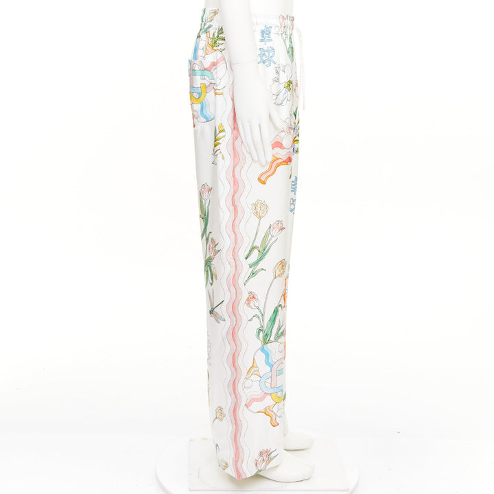 CASABLANCA 2022 Ping Pong Fleurie Jour white silk twill wide pants XXL