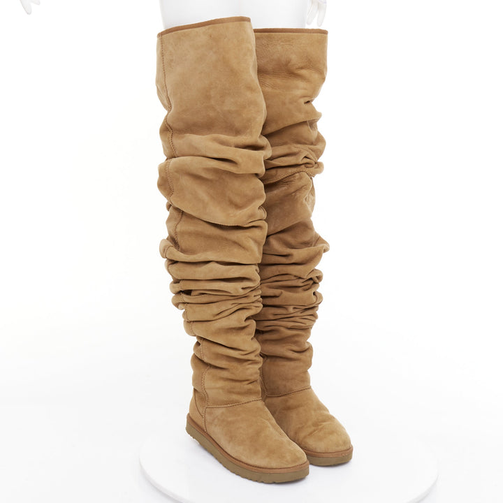 rare Y PROJECT UGG Glenn Martens 2018 Runway brown shearling thigh boots EU40