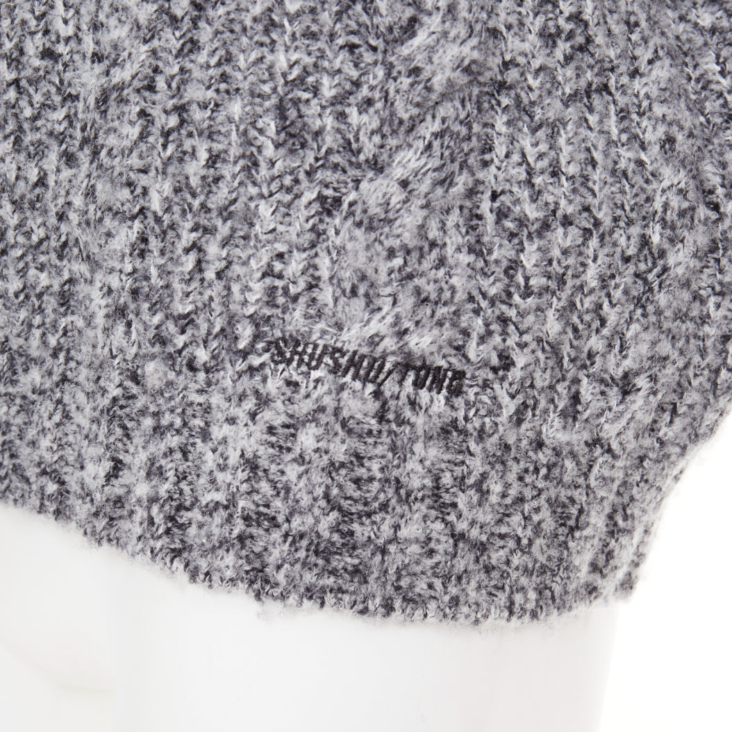 SHUSHU TONG 2024  grey wool blend black velvet ribbon oversized sweater UK6 XS