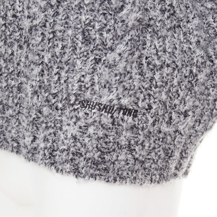 SHUSHU TONG 2024  grey wool blend black velvet ribbon oversized sweater UK6 XS