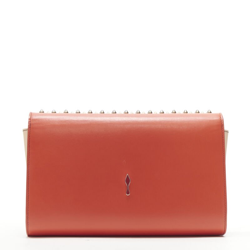 CHRISTIAN LOUBOUTIN Paloma red gold spike stud pink shoulder chain clutch bag