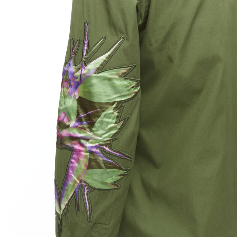 Runway GIVENCHY Tisci 2012 green cotton Birds of Paradise patch sleeve shirt S