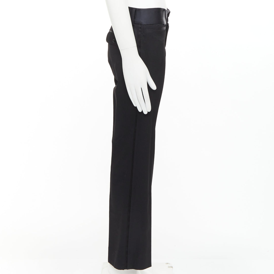 DOLCE GABBANA black virgin wool blend satin waist tuxedo pants IT44 XS