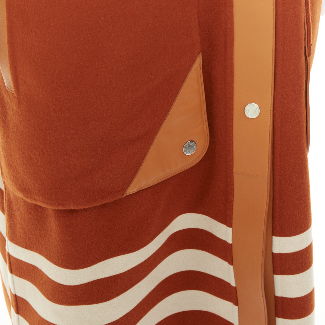 HERMES 2019 Runway Rocabar lambskin double face cashmere striped coat FR34 XS