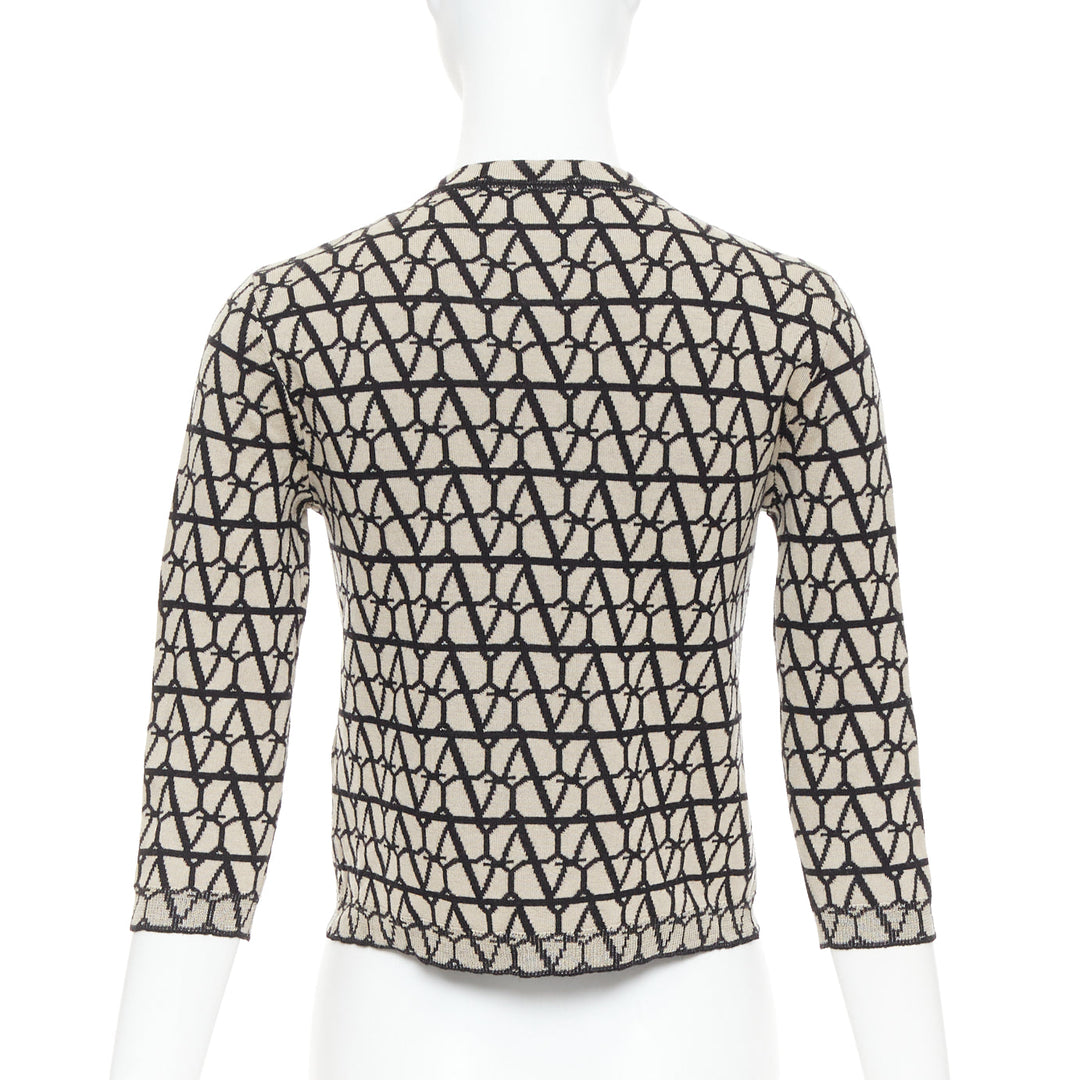 VALENTINO 2023 Toile Iconographe monogram beige black wool cropped cardigan S