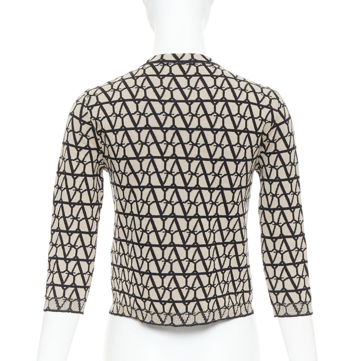 VALENTINO 2023 Toile Iconographe monogram beige black wool cropped cardigan S