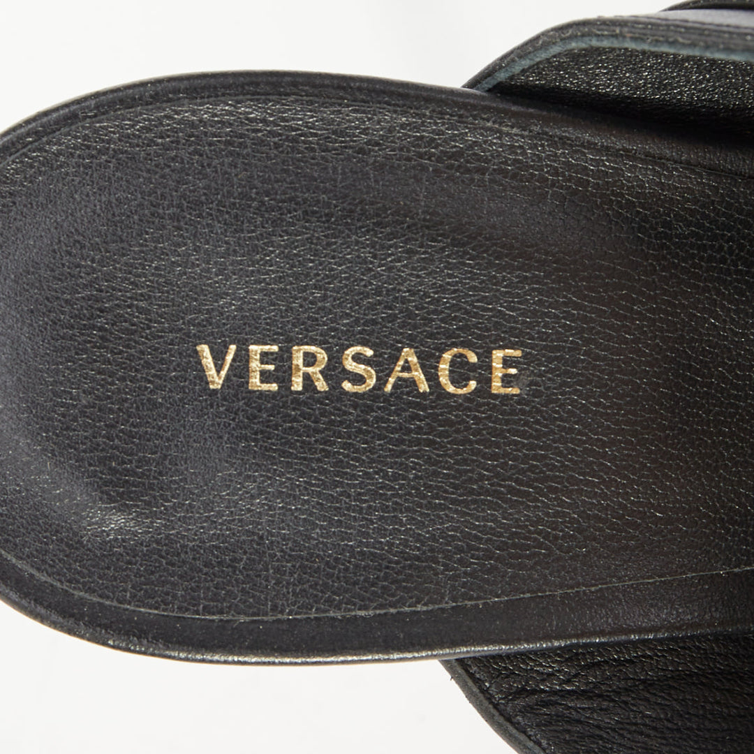 VERSACE Medusa Tribute gold buckle black leather high heel sandal EU38