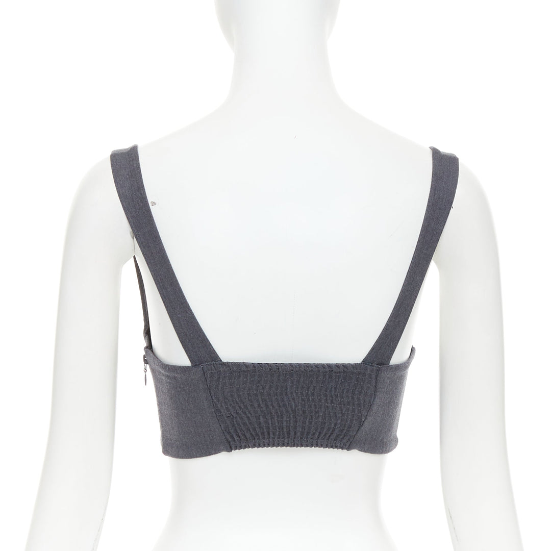 LA PERLA grey virgin wool gold studs cropped bustier top IT36B