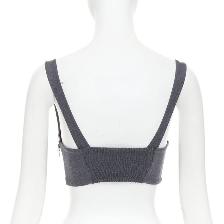 LA PERLA grey virgin wool gold studs cropped bustier top IT36B