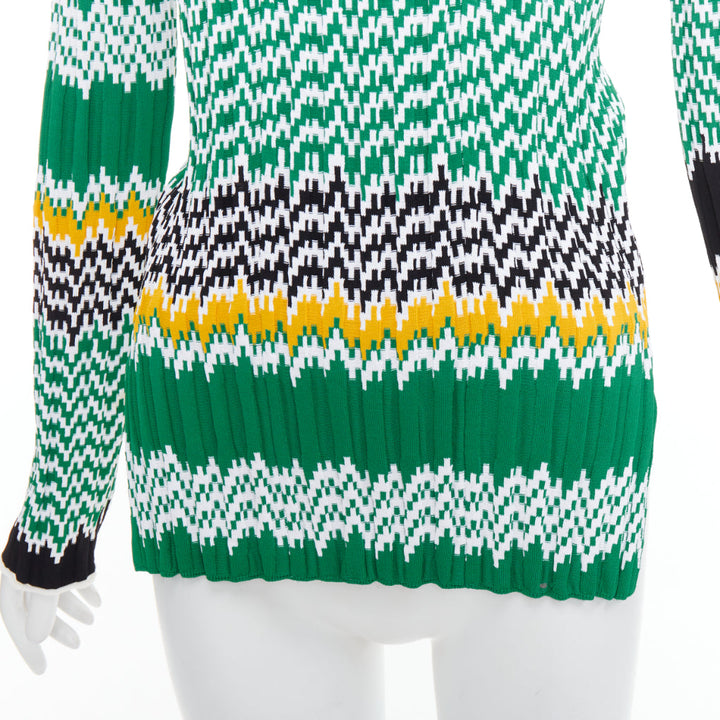 CELINE 2015 Phoebe Philo green black yellow chevron knit sweater XS