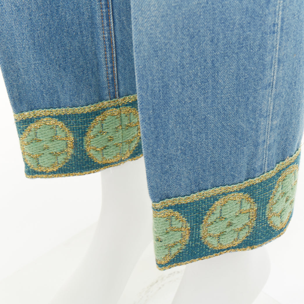 VALENTINO 2025 Runway blue washed green embroidered beaded hem denim jeans 25S
