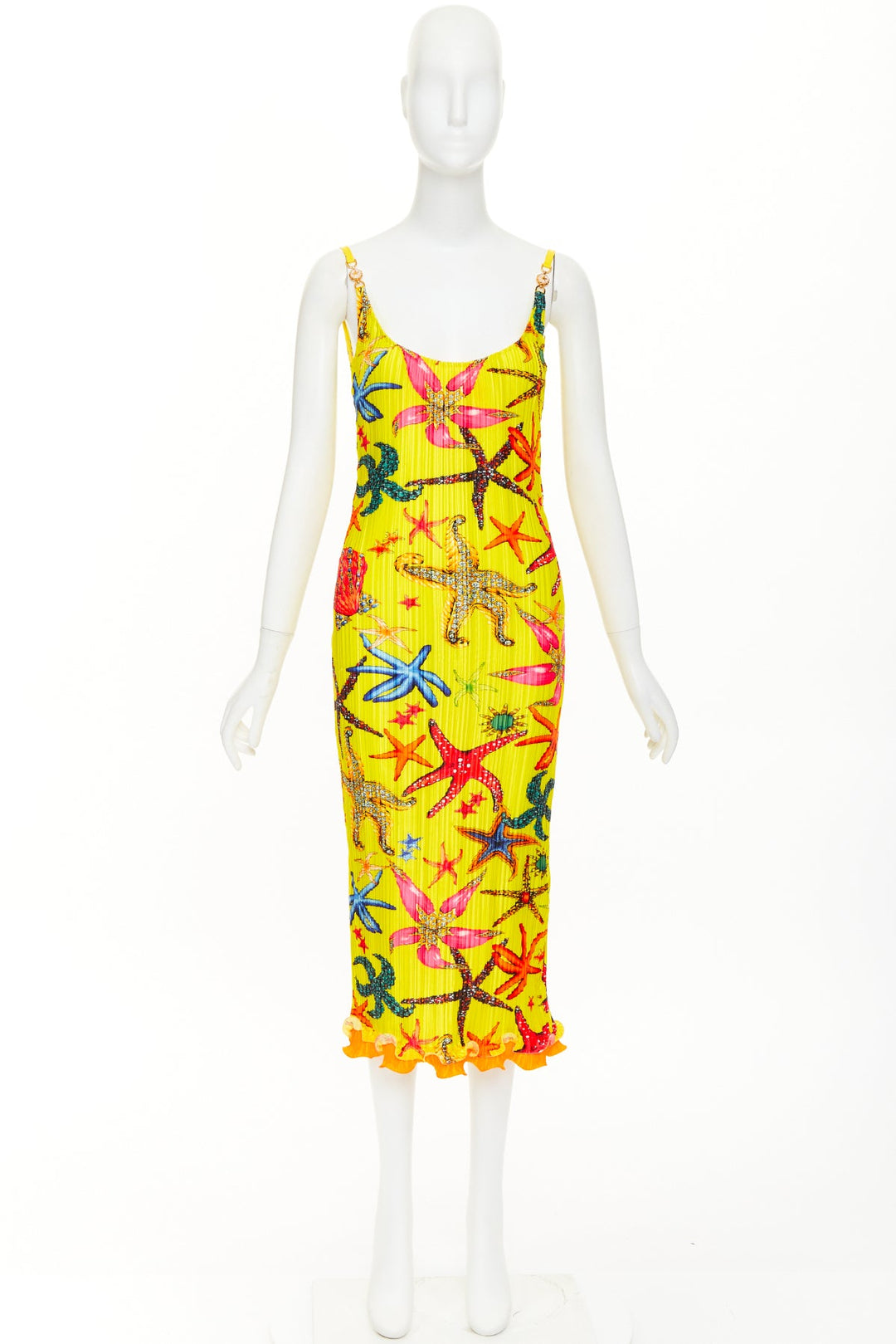 VERSACE 2021 Runway Tresor de la Mer starfish print plisse dress M