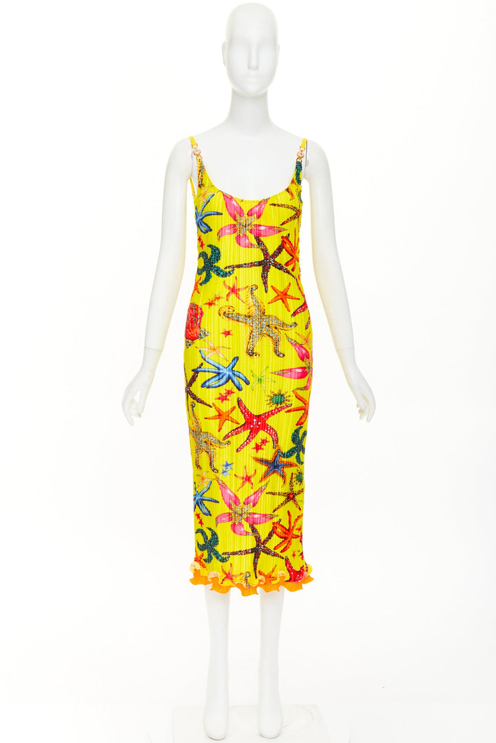 VERSACE 2021 Runway Tresor de la Mer starfish print plisse dress M
