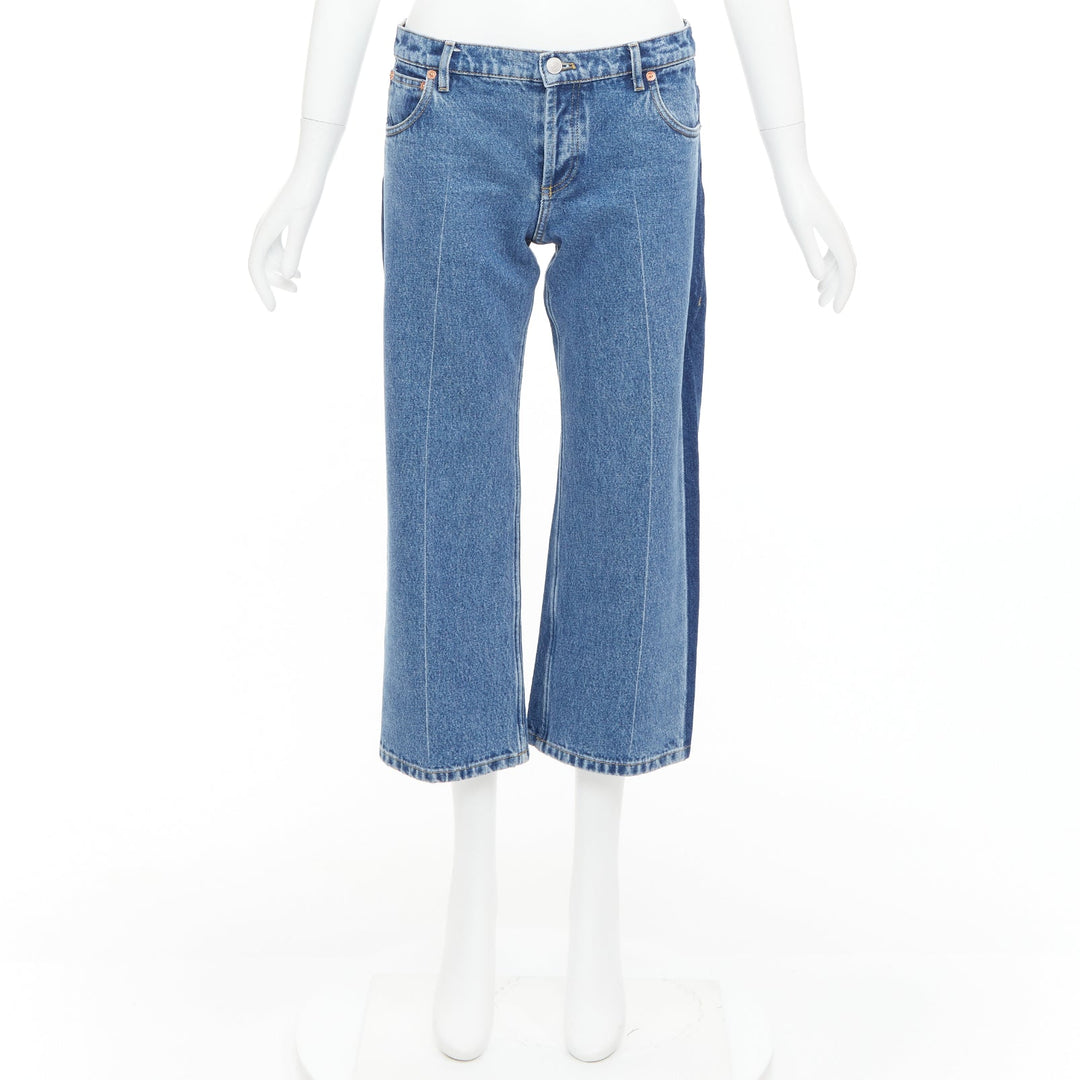 BALENCIAGA blue washed contrast side low waist wide cropped jeans FR36 S