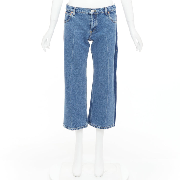 BALENCIAGA blue washed contrast side low waist wide cropped jeans FR36 S