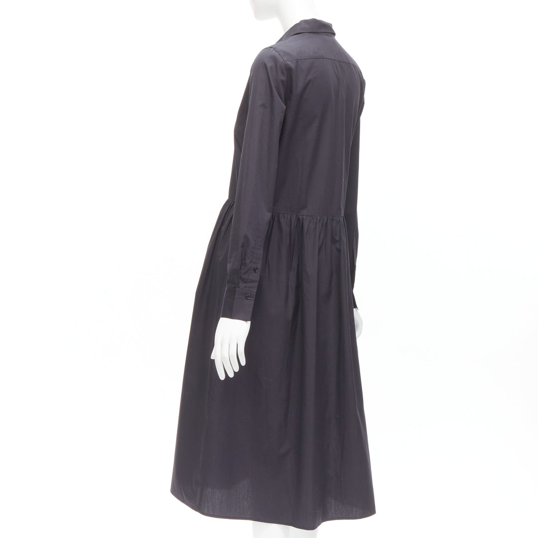 VINCE 100% cotton blacklong sleeve minimal gathered waist dart shirt dress XS