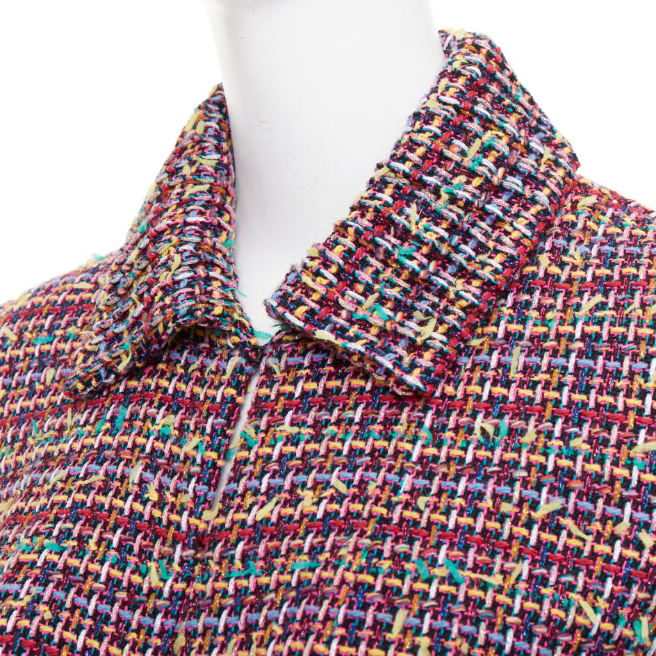 CHANEL 23A Runway multicolor wool blend tweed flap pockets long coat FR36 S