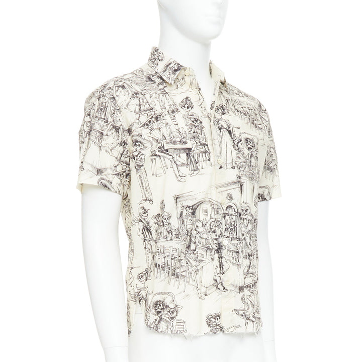 SAINT LAURENT 2018 cream skeleton western party print hawaiian shirt FR38 XS