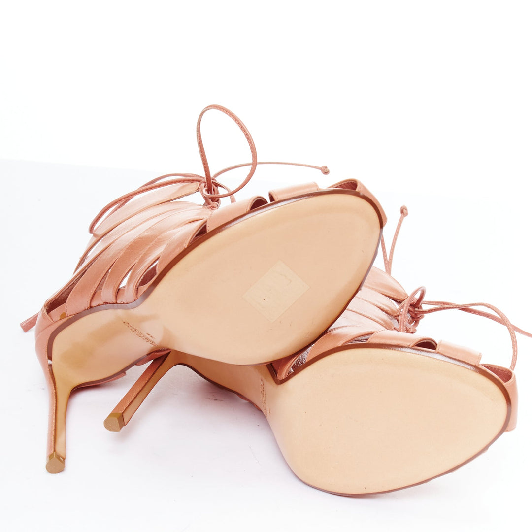 FRANCESCO RUSSO nude leather lace up cut out cage sandals EU36