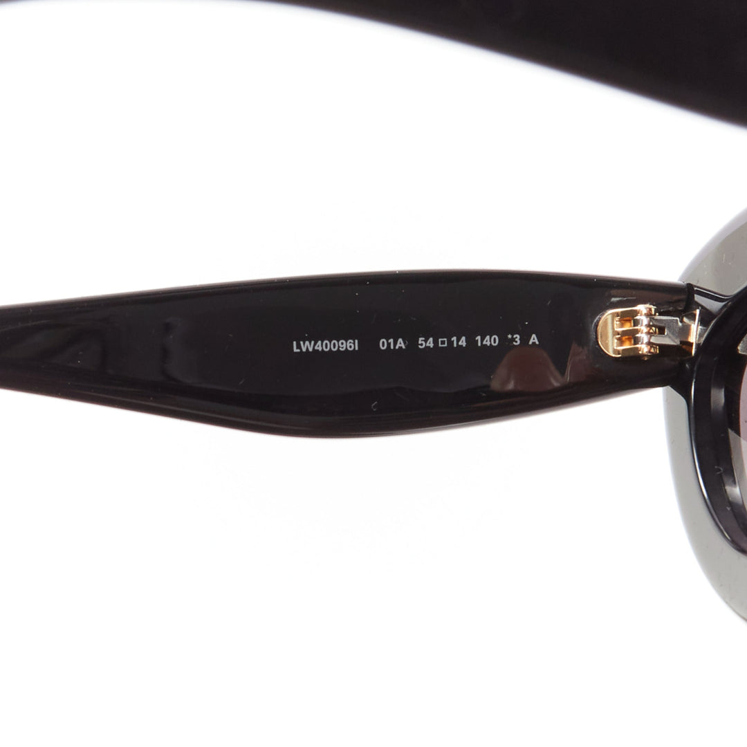 LOEWE LW400961 black acetate gold cursive logo thick frame cat eye sunglasses