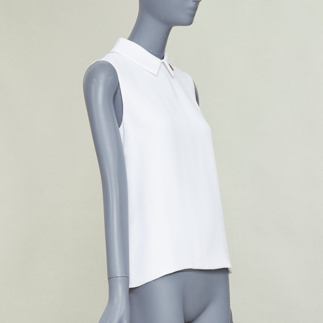DIOR white crepe yellow crystal embroidered bee collar blouse FR38 M
