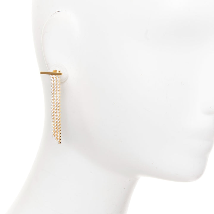CELINE 2018 Phoebe Philo Edwige gold brass bar crystal pave fringe earrings Pair