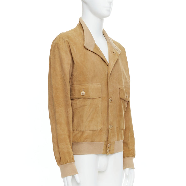 ERMENEGILDO ZEGNA brown suede leather flight bomber jacket S