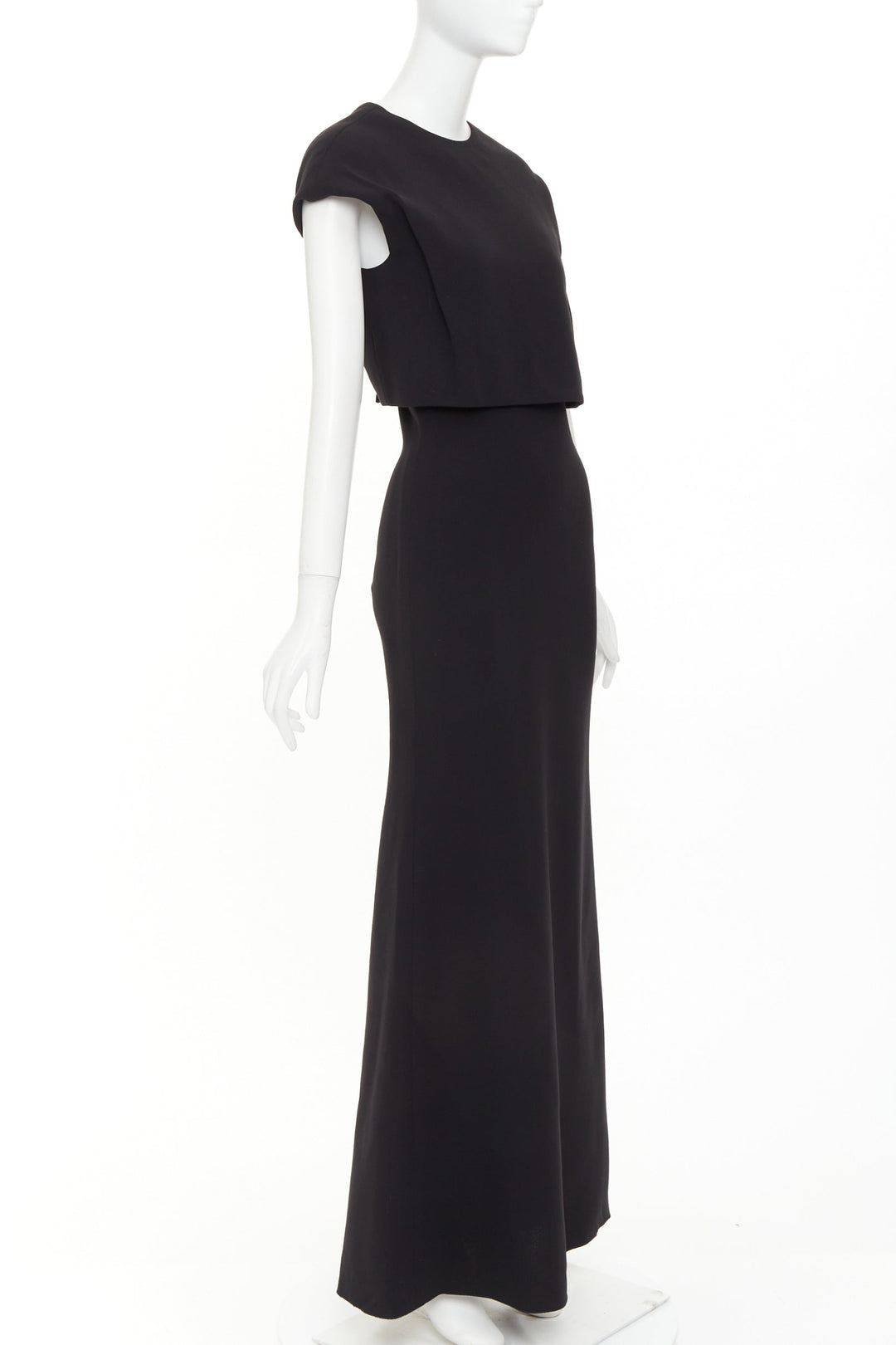 VICTORIA BECKHAM black silk wool crepe layered top gown maxi dress UK8 S