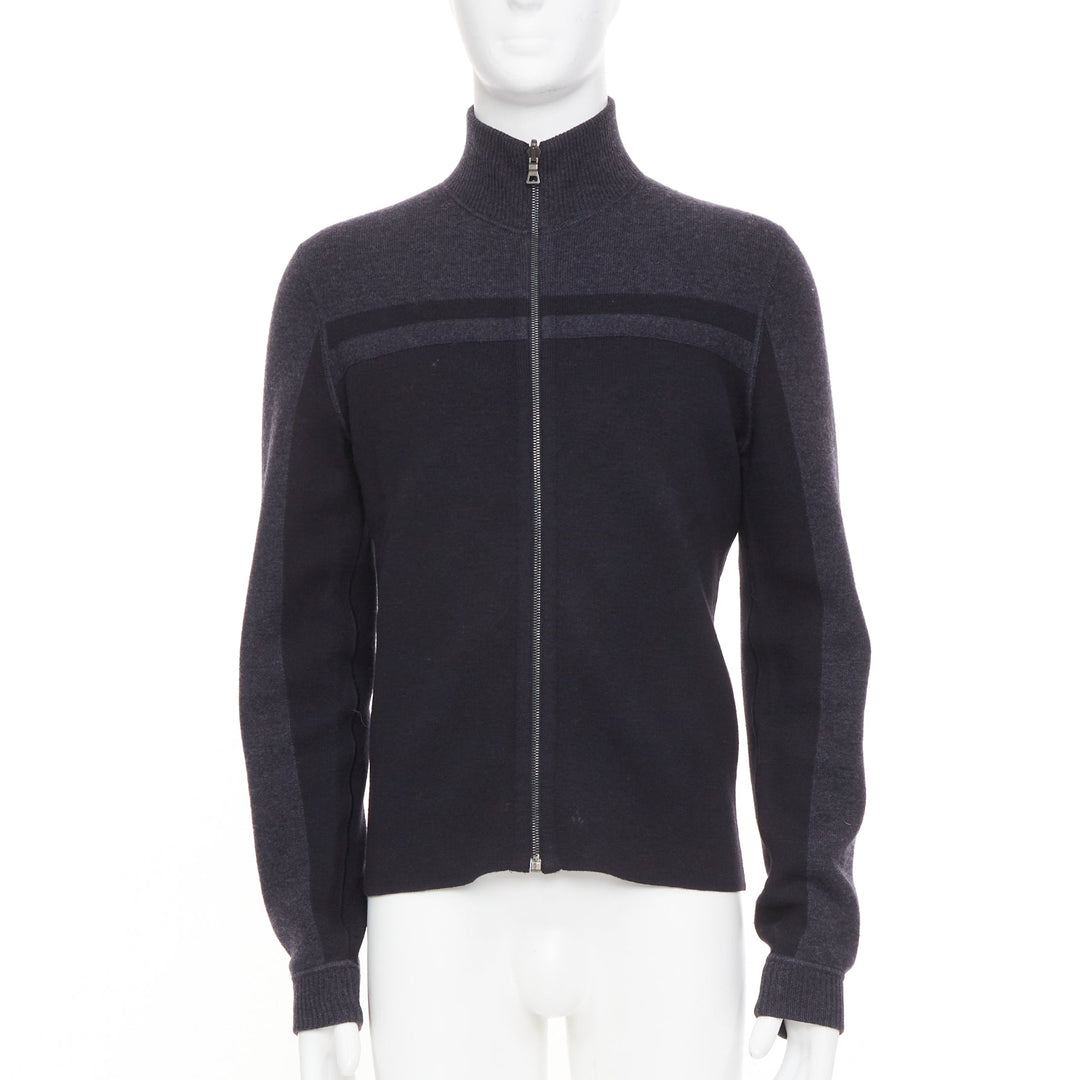 PRADA 2010 panel two tone stripe mock neck zip knit cardigan sweater jacket M
