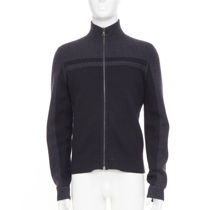 PRADA 2010 panel two tone stripe mock neck zip knit cardigan sweater jacket M