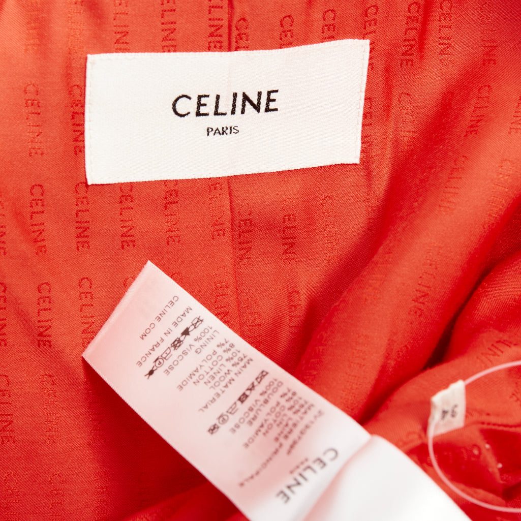 CELINE Chasseur red wool linen tweed gold buttons cropped jacket FR34 XS