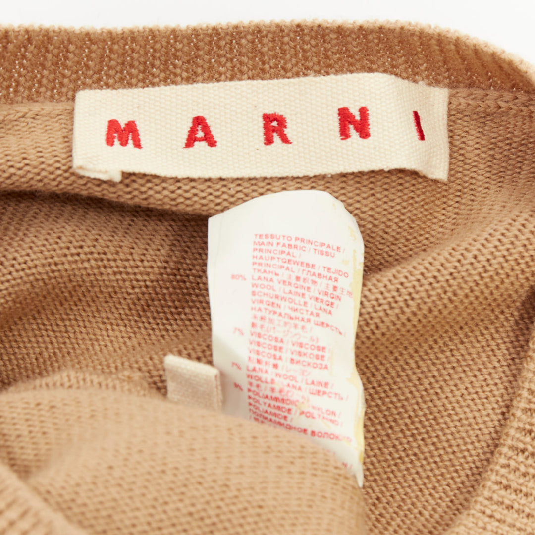 MARNI yellow beige tan virgin wool blend colorblock panel V neck sweater IT42 M