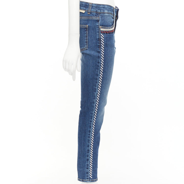 STELLA MCCARTNEY 2014 ethnic embroidery trim blue cropped jeans 28"