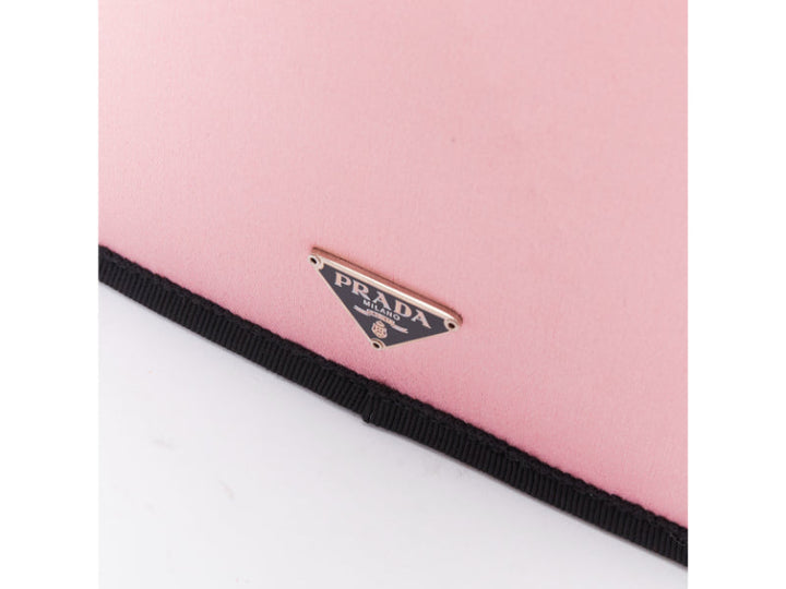 rare PRADA 2003 Vintage baby pink silk satin black grosgrain bow chain bag