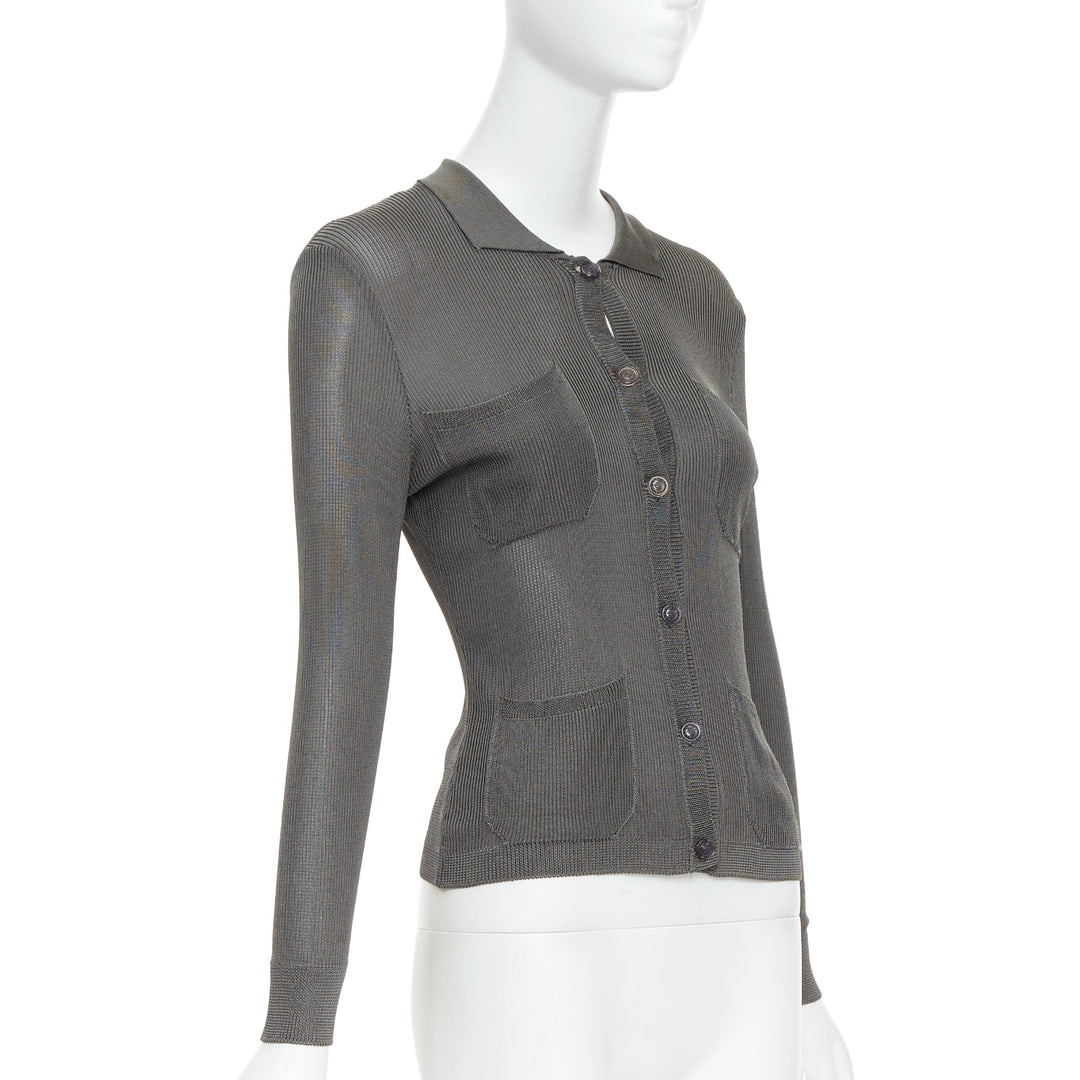 GIANNI VERSACE 1997 Vintage grey ribbed Medusa buttons military top