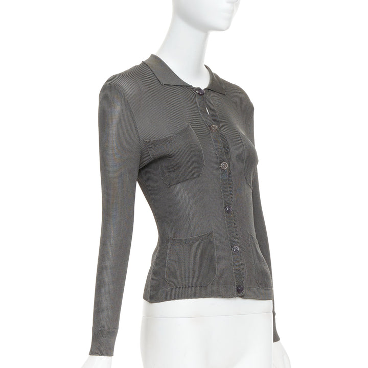 GIANNI VERSACE 1997 Vintage grey ribbed Medusa buttons military top