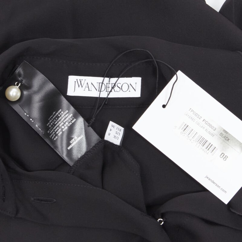 JW ANDERSON black silk pearl button layered collar blouse shirt UK8 S