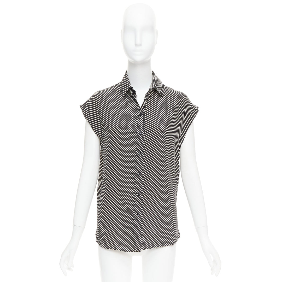 SAINT LAURENT 2015 100% silk diagonal striped sleeveless blouse FR34 XS