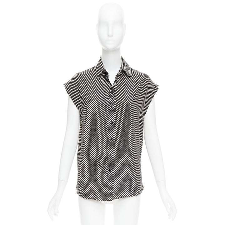 SAINT LAURENT 2015 100% silk diagonal striped sleeveless blouse FR34 XS