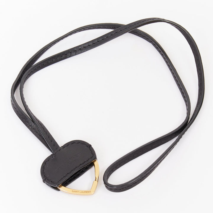 SAINT LAURENT hollow heart gold black leather lanyard pendant necklace bag charm
